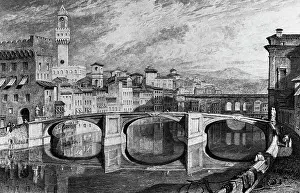Florence, Italy: The Ponte Vecchio. Undated. Drawn by J.M.W. Turner. R.A. from a finished sketch by James Iiakewill. Engraved by S. Rawle
