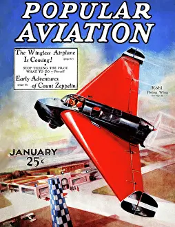 Magazine Prints: Flying Wing Plane over an airfield with a racing tower