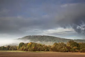 Fog in Altmuehl Valley in autumn, near Berching, Bavaria, Germany