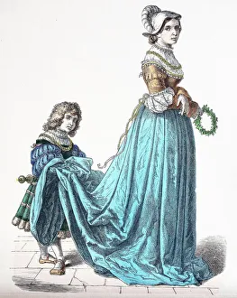 Images Dated 5th August 2019: Folk traditional costume, Clothing, History of costumes, French noblewoman and pageboy, 1500-1535