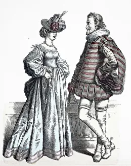 Images Dated 5th August 2019: Folk traditional costume, clothing, history of costumes, noblemen, Germany, 1670-1700, Historical