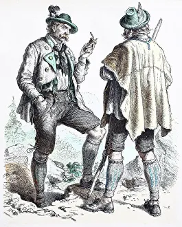 Images Dated 5th August 2019: Folk traditional costume, clothing, history of costumes, peasants from Miesbach, Germany, 1850