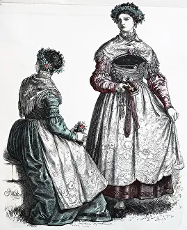 Images Dated 5th August 2019: Folk traditional costume, clothing, history of costumes, Bavarian costume, bridesmaids, Germany