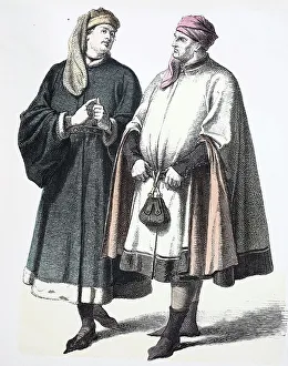 Images Dated 5th August 2019: Folk traditional costume, clothing, history of costumes, German patricians, 14th century, Germany