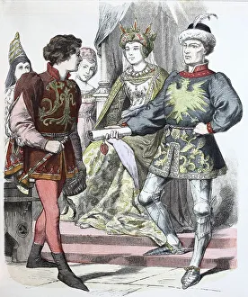 Images Dated 5th August 2019: Folk traditional costume, Clothing, History of costumes, Noblemen of Burgundy, France, 1470
