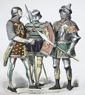 Images Dated 5th August 2019: Folk traditional costume, Clothing, History of costumes, Soldiers from Burgundy, France, 1470