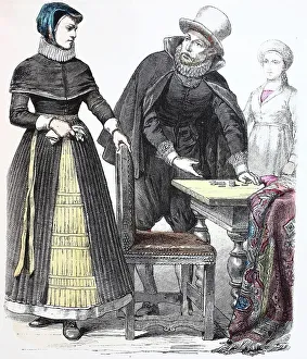 Images Dated 5th August 2019: Folk traditional costume, Clothing, History of costumes, Bourgeois woman from Denmark, Merchant
