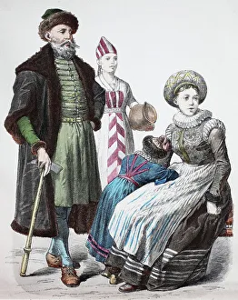 Images Dated 5th August 2019: Folk traditional costume, clothing, history of costumes, distinguished Norwegian with woman