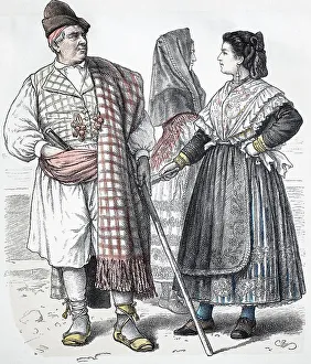 Images Dated 5th August 2019: Folk traditional costume, Clothing, History of costumes, Costume from Murcia, Spain, 1850