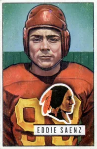 Prints of Bubblegum card (by the Bowman Gum Company) features American football player Eddie Saenz, of the Washington Redskins, 1951. (Photo by Transcendental Graphics/Getty Images) Transcendental Graphics Prints: Football Card Of Eddie Saenz