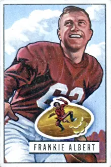 Prints of Bubblegum card (by the Bowman Gum Company) features American football player Frankie Albert, of the San Francisco 49ers, 1951. (Photo by Transcendental Graphics/Getty Images) Transcendental Graphics Prints: Football Card Of Frankie Albert
