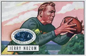 Prints of Bubblegum card (by the Bowman Gum Company) features American football player Jerry Nuzum, of the Pittsburgh Steelers, 1951. (Photo by Transcendental Graphics/Getty Images) Transcendental Graphics Prints: Football Card Of Jerry Nuzum