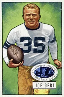 Prints of Bubblegum card (by the Bowman Gum Company) features American football player Joe Geri, of the Pittsburgh Steelers, 1951. (Photo by Transcendental Graphics/Getty Images) Transcendental Graphics Prints: Football Card Of Joe Geri