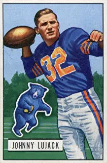 Prints of Bubblegum card (by the Bowman Gum Company) features American football player Johnny Lujack, of the Chicago Bears, 1951. (Photo by Transcendental Graphics/Getty Images) Transcendental Graphics Prints: Football Card Of Johnny Lujack