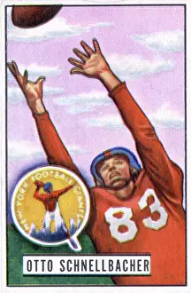 Prints of Bubblegum card (by the Bowman Gum Company) features American football player Otto Schnellbacker, of the New York Giants, 1951. (Photo by Transcendental Graphics/Getty Images) Transcendental Graphics Prints: Football Card Of Otto Schnellbacker