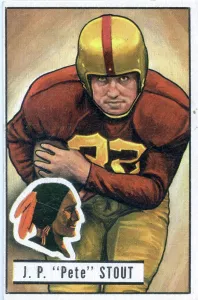 Prints of Bubblegum card (by the Bowman Gum Company) features American football player Pete Stout, of the Washington Redskins, 1951. (Photo by Transcendental Graphics/Getty Images) Transcendental Graphics Prints: Football Card Of Pete Stout