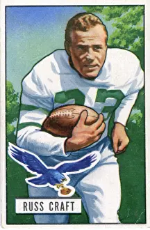 Prints of Bubblegum card (by the Bowman Gum Company) features American football player Russ Craft, of the Philadelphia Eagles, 1951. (Photo by Transcendental Graphics/Getty Images) Transcendental Graphics Prints: Football Card Of Russ Craft