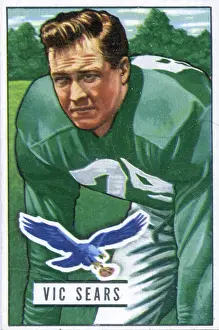 Prints of Bubblegum card (by the Bowman Gum Company) features American football player Vic Sears, of the Philadelphia Eagles, 1951. (Photo by Transcendental Graphics/Getty Images) Transcendental Graphics Prints: Football Card Of Vic Sears