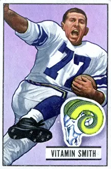 Prints of Bubblegum card (by the Bowman Gum Company) features American football player Vitamin Smith, of the Los Angeles Rams, 1951. (Photo by Transcendental Graphics/Getty Images) Transcendental Graphics Prints: Football Card Of Vitamin Smith