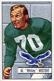 Prints of Bubblegum card (by the Bowman Gum Company) features American football player Whitey Wistert, of the Philadelphia Eagles, 1951. (Photo by Transcendental Graphics/Getty Images) Transcendental Graphics Prints: Football Card Of Whitey Wistert