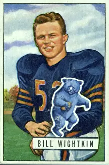 Prints of Bubblegum card (by the Bowman Gum Company) features American football player Bill Wightkin, of the Chicago Bears, 1951. (Photo by Transcendental Graphics/Getty Images) Transcendental Graphics Prints: Football Card Of Bill WIghtkin