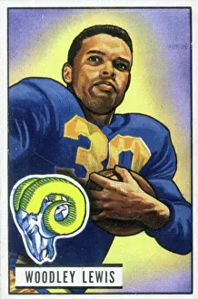 Prints of Bubblegum card (by the Bowman Gum Company) features American football player Woodley Lewis, of the Los Angeles Rams, 1951. (Photo by Transcendental Graphics/Getty Images) Transcendental Graphics Prints: Football Card Of Woodley Lewis