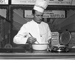 Football Player Pete Heiser Preparing Waffles at Show