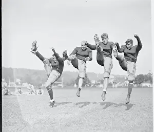 New Haven Prints: Football Players Practicing Kicking