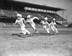 Chicago Bears Prints: Football Players Running in Headdresses