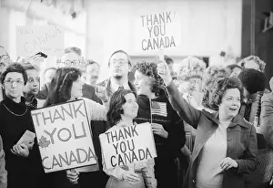 Diplomacy Prints: Foreign service employees hold signs thanking Canada after their covert rescue of six American diplomats from Tehran