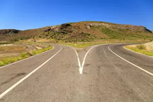 Forked road near Balandra Bay, Sea of Cortez, near La Paz, Baja California, Mexico