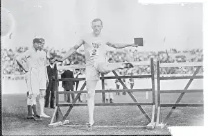 Prints of (Original Caption). Olympic Games, London, England 1908-110 meters hurdle race finish won by Forrest Simpson, U.S.A Capturing Glory: A Journey Through Olympic History: Forrest Simpson Jumping Hurdle