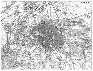 Images Dated 23rd August 2014: Fortifications of Paris Map Engraving