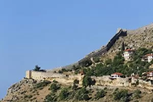 Fortress walls or ramparts on the hill, Alanya Castle, Tophane quarter, Tophane, Alanya, Turkish Riviera