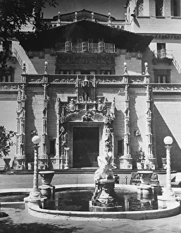 Front Door Prints: Fountain and Exterior View of Hearst Castle