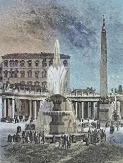 Historic Center Collection: Fountain and Obelisk in St. Peters Square, Rome, Italy, Historical