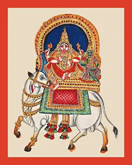 Album Prints: Four-armed Shiva with Parviti on Nandí's back