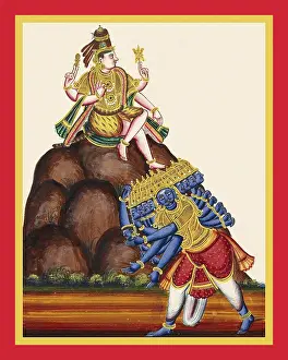 Siva Prints: Four-armed Shiva sits atop Mount Kailasa