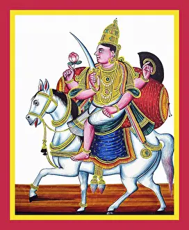 Jewels Prints: Four-armed Vāyu rides a caparisoned gazelle