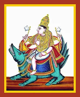 Creature Prints: Four-armed Vāyu rides on a gazelle