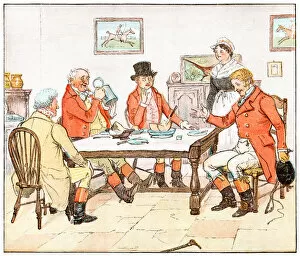 Images Dated 16th September 2013: Foxhunting men enjoying a post-hunt meal