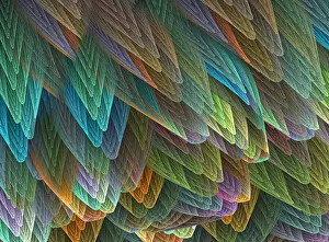 Modern Bird Feather Designs Prints: Fractal: A Bright, Colorful Fractal Resembling Feathers