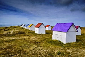 Images Dated 25th December 2019: France, Normandy, Manche department, Gouville-sur-Mer, the beach huts of Gouville