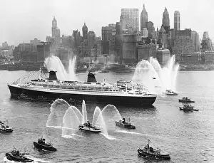 Spraying Prints: France Ocean Liner in New York Harbor