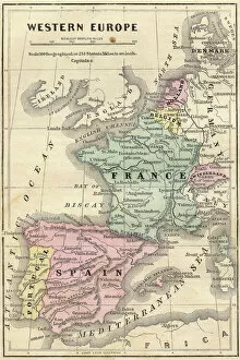 Portugal Gallery: France Spain Portugal map 1856