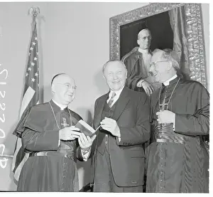 Francis Cardinal Spellman Presenting Bible to Konrad Adenauer