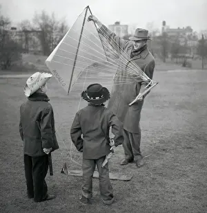 Francis Rogallo Showing Experimental Kite to Kids