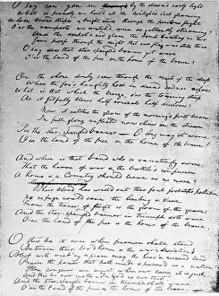 Prints of American poet and attorney Francis Scott Key's (1779 - 1843) original handwritten draft for 'The Star Spangled Banner, ' written in 1814 during the War of 1812 Urban Echoes of America’s Golden Age: Francis Scott Key's Nat'l Anthem draft