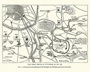 Siege Prints: Franco Prussian War Battle plan of Siege of Paris