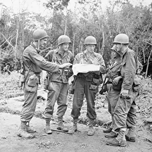 Burma Prints: Frank Merrill and His Marauders Looking at Map